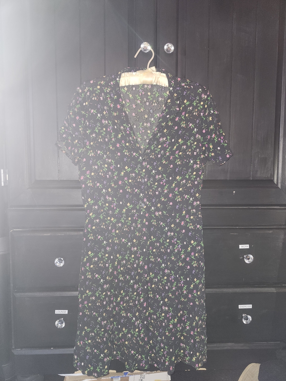 GAP Black Mini Dress with Pink and Green Floral Print